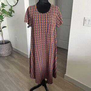 Lularoe Medium High/Low Hemline Swing Dress Multicolor Striped Western Y2K